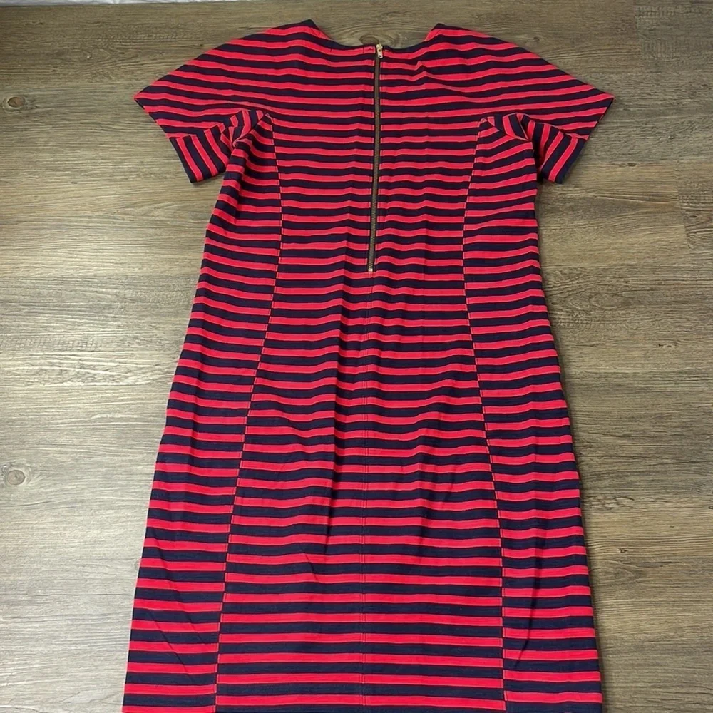 J. Crew Women’s Navy Blue Red Striped Short Sleeve Dress, gold zipper detail, XS - Picture 8 of 9
